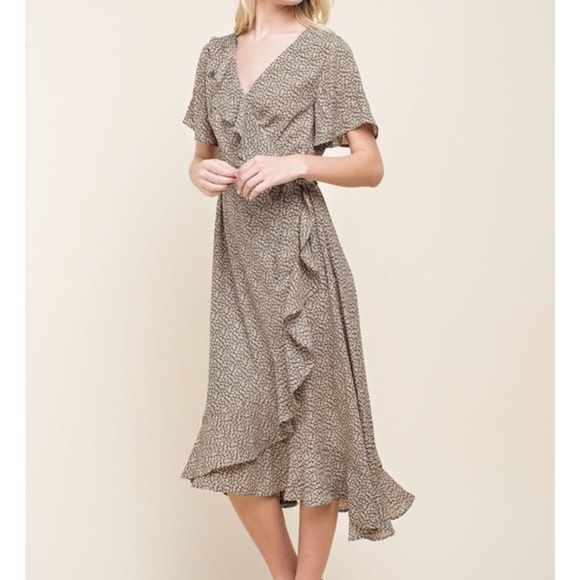 Dresses & Skirts - Ruffle Wrap Midi Dress With Tie